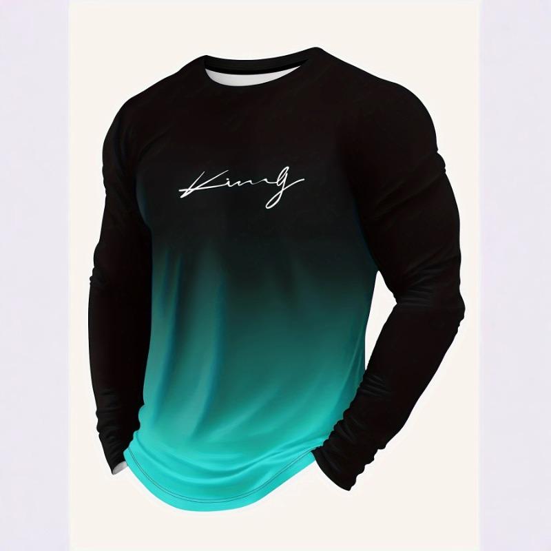

Men s Ombre Teal Crew Neck Shirt Curved Hem Streetwear Long Sleeve Tee S