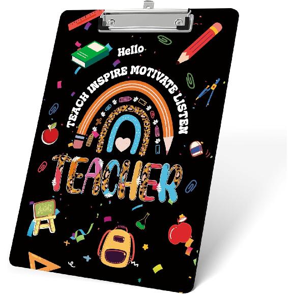 Teacher Wooden Clipboard, Teacher Appreciation Gifts, Fashion Clip Board with Low Profile Metal Clip, 9 x 12.5 in Clipboard for Office, Classroom Black Teacher