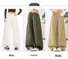 Women's Military Green Wide-Leg Jeans: Autumn Curved Knife Design, Loose Fit, Floor-Length Casual Workwear Pants.