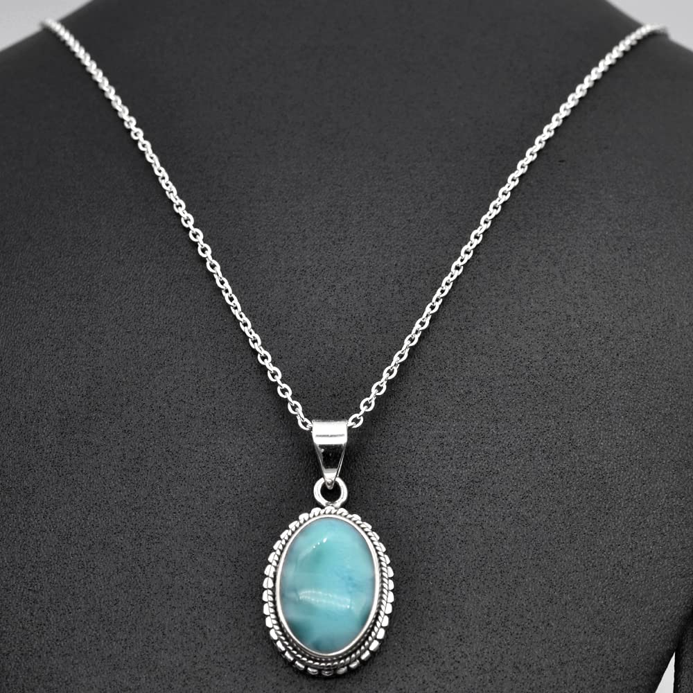 Larimar necklace, Solid 925 silver Necklace, Sterling Silver, Handmade Jewelry, Silver Chain, Boho Necklace, Bridesmaid Gift