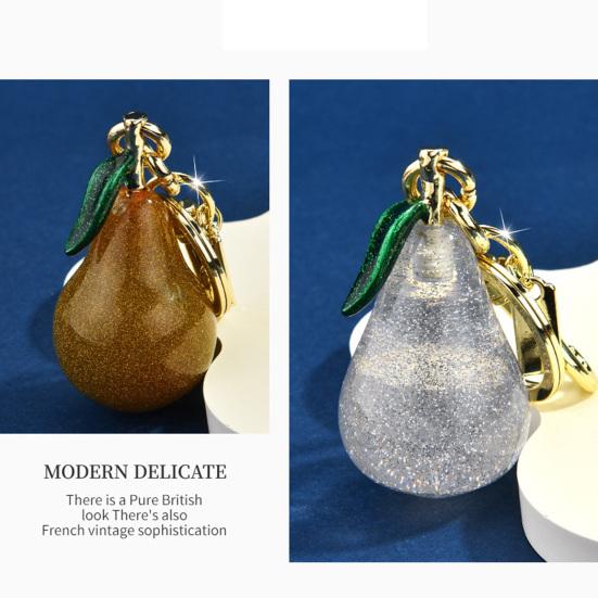 Keychain Pendant Glossy Glitter Resin Pear Shape Enamel Leaves Design Key Chain with Anti-Oxidation Lobster Clasp Lightweight Bag Accessory