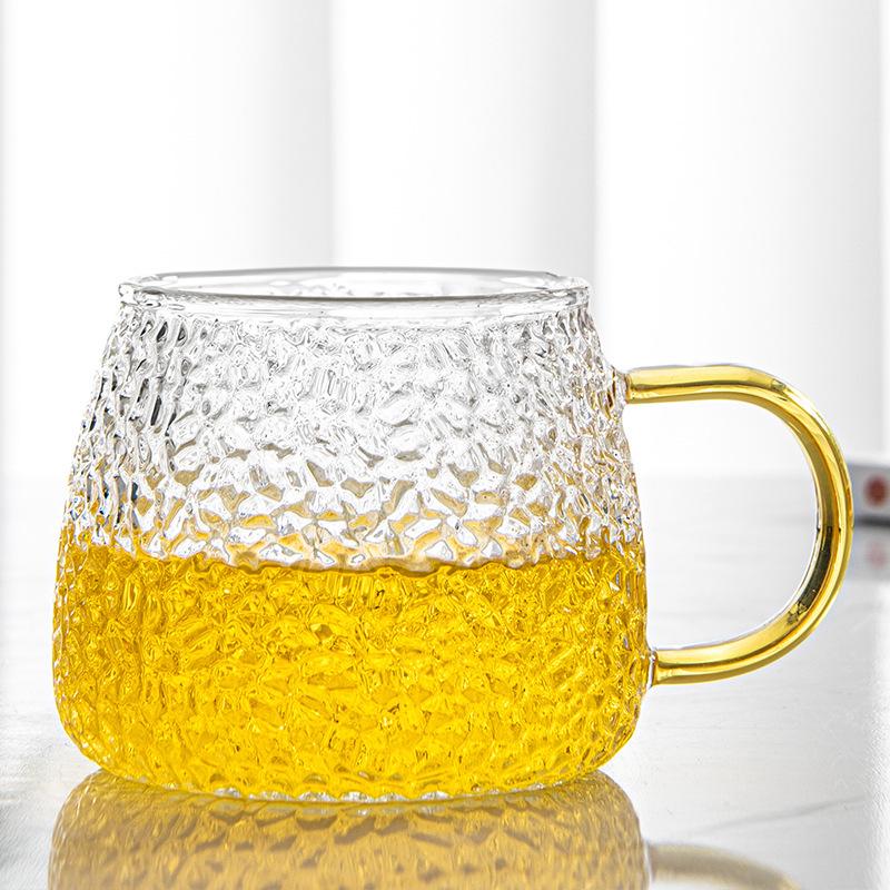 1pc 400ml Hammer Grain Coffee Tumbler Heat Resistant Glass Cup Teacup with Handle Home Office Breakfast Juice Milk Mug Drinkware