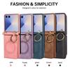 For Samsung Galaxy Z Flip 7 Fe 6 5 4 3 Leather Magnetic Wallet Phone Case with Card Holder Lanyard Ring Holder