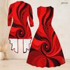 Women Plus Size Two Piece Set Printed Sleeveless Tie Waist Flared Dress And 3 4 Sleeve Open Cardigan