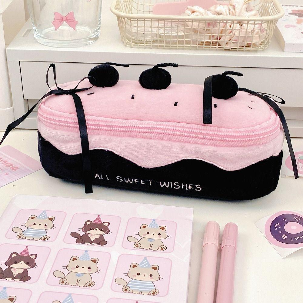 Cartoon Pen Bag Cherry Cake Large Capacity Pencil Case Multifunction Portable Stationery Bag Students