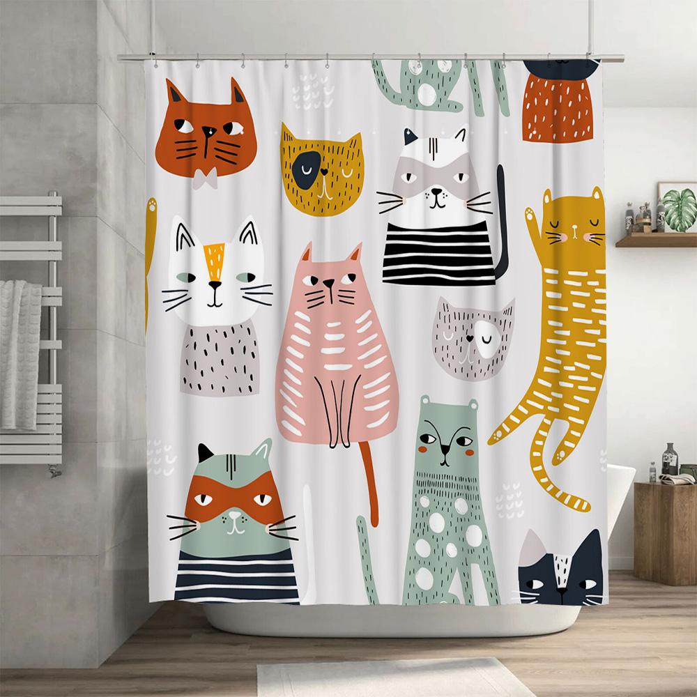 Creative Bathroom Shower Curtain With Cats Pattern Waterproof Fabric Decorative Home Supplies