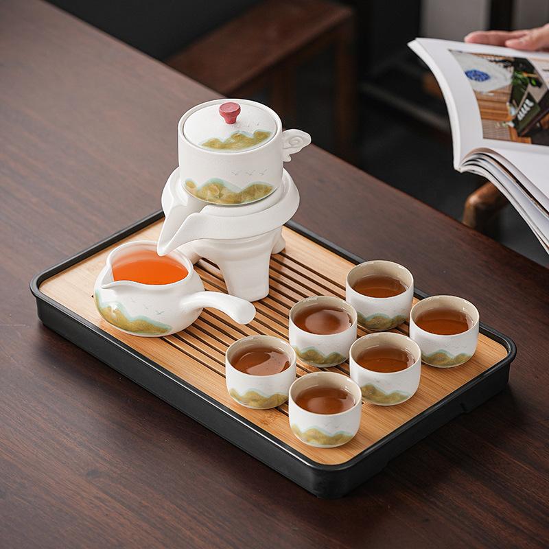 Coarse pottery Qingshan semi-automatic tea set Kung Fu home business
