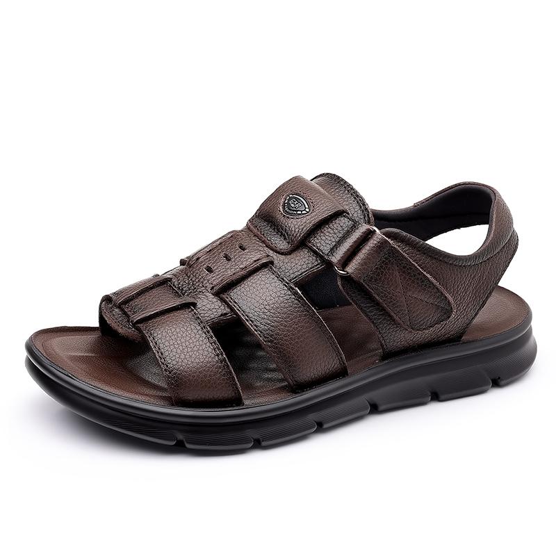 Modische Herren Leder Freizeitschuhe Outdoor Camping Strandschuhe Dicksohlig Abriebfest Sommer Herren Sandalen Ausgehöhlt