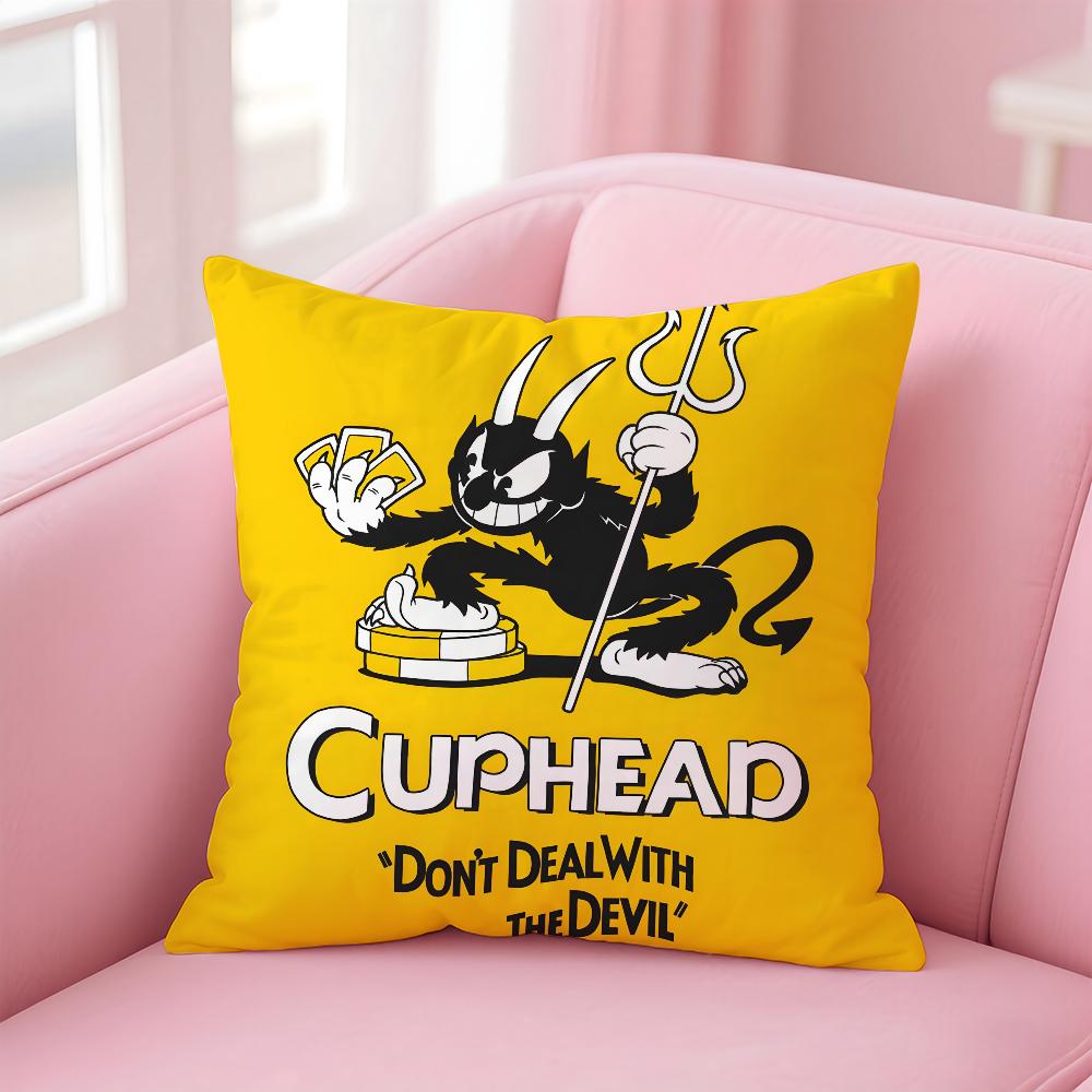 Classic Game Cuphead Cute Pillow Case Anti-Dustmite Pillowcase Invisible Zipper Silky Short Plush Sofa Cushion Cover