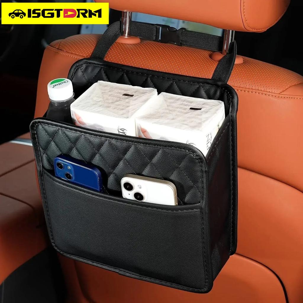 ISGTDRM Multifunktionale Aufbewahrungstasche für die Rückseite des Autositzes Ledertasche Aufbewahrungstasche Mülleimer Aufbewahrung Für die meisten Modelle