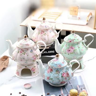 400ML Anglická Britská Jemná Porcelánová Čajová Konvice Ohřívací Základna Vysoce Kvalitní Porcelánový Ohřívač Čaje Sada Čajové Konvice Keramická Držící Pec