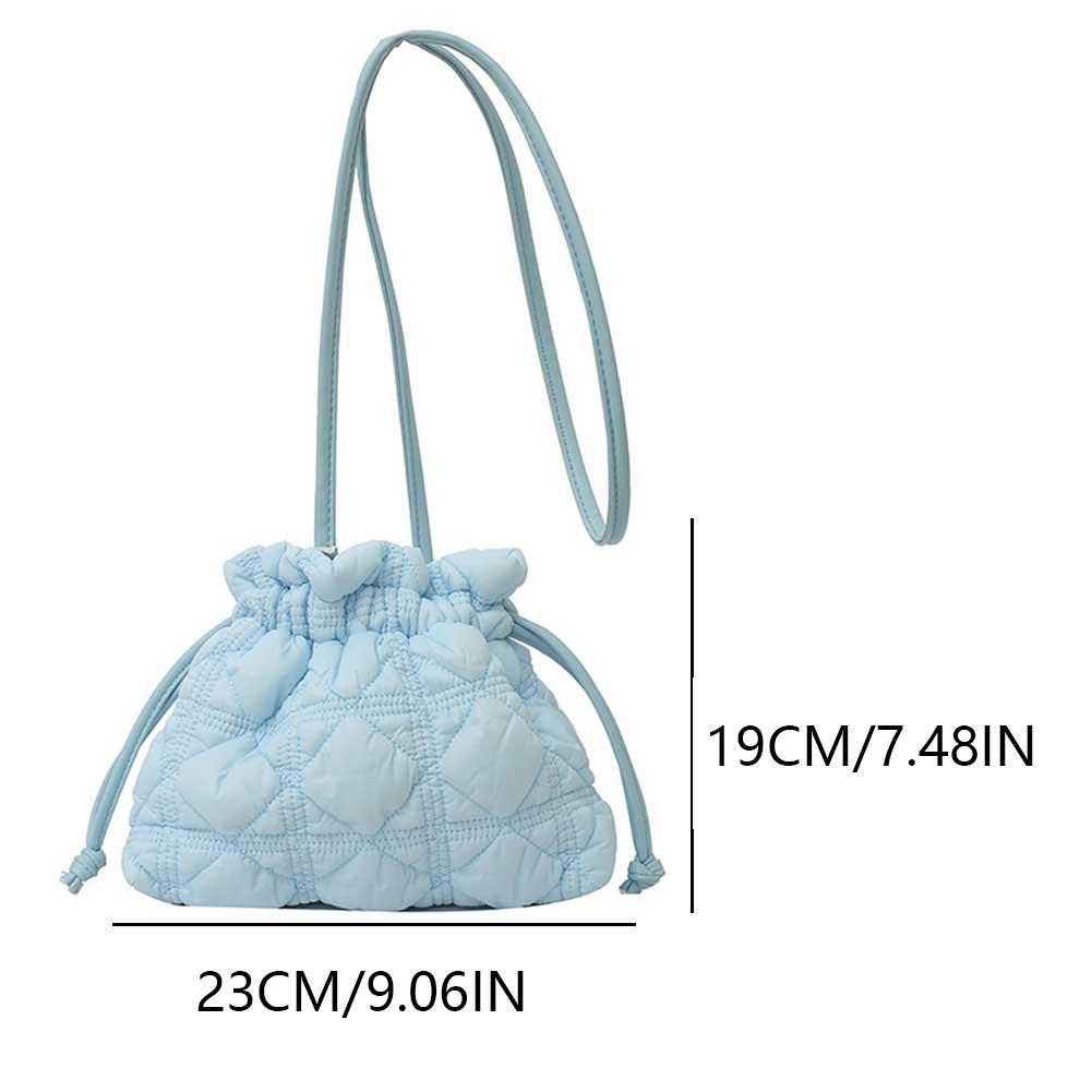 Women Puffer Bucket Bag Detachable Strap Drawstring Shoulder Bags Solid Color Soft Padding Handbag for Outdoor Travel