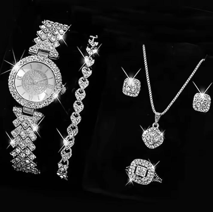 New Korean Version Of Women'S Watch Women'S Alloy Full Diamond Quartz Bracelet Set