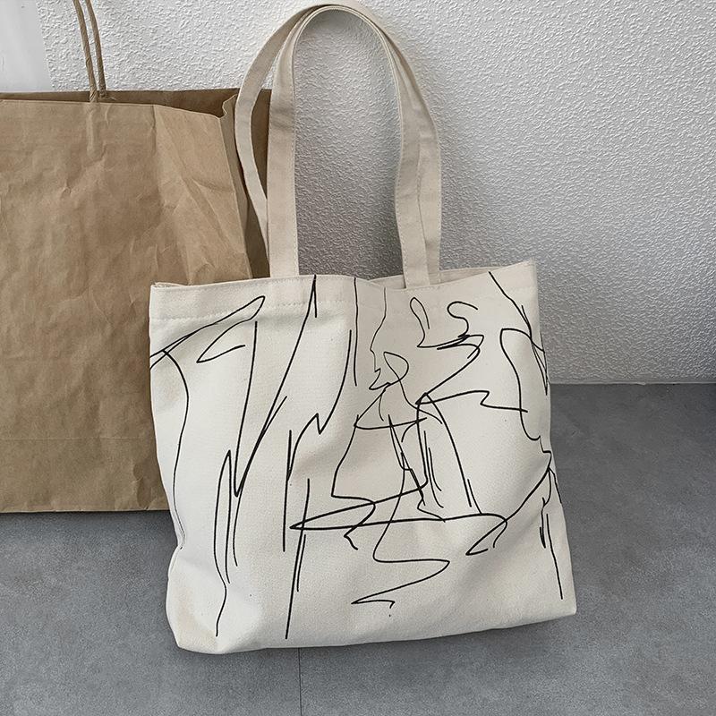 Minimalism Tote Shopping Bag for Lady Cartoon Canvas Shoulder Bag Women Students Cotton Cloth Eco Shopper Bag