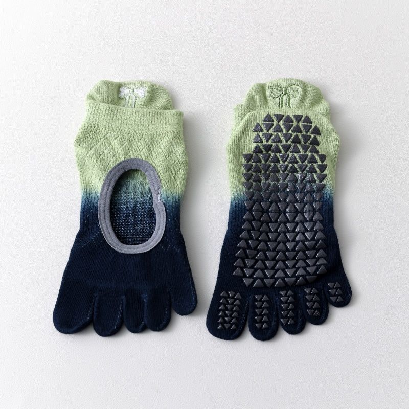 

New Arrival Tie-Dye Gradient Color Embroider Yoga Socks Female Import Model Jacquard Full Package Toe Socks Beginner Recommend 1 Pair [Lemon Blue] Bows