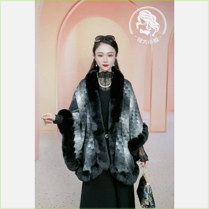 Cloak Shawl Versatile Loose Hair Collar Plaid Cloak Woolen Jacket Female 1181 #
