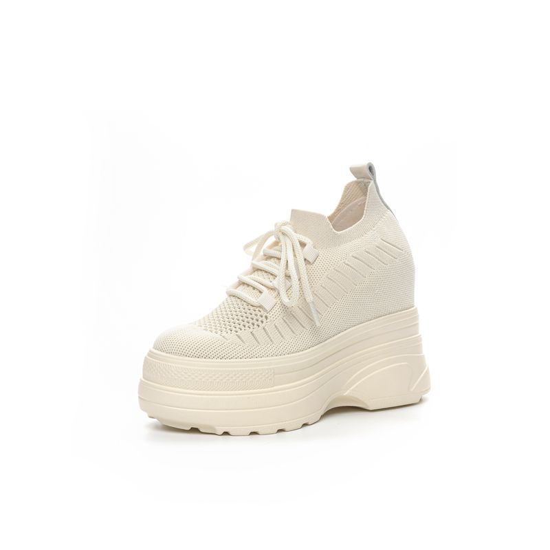 

Fashion 11CM Air Mesh Sock Knitted Platform Wedge Flats Hollow Chunky Sneaker Breathable Comfy Women Sandals Slides Summer Shoes 34 бежевый