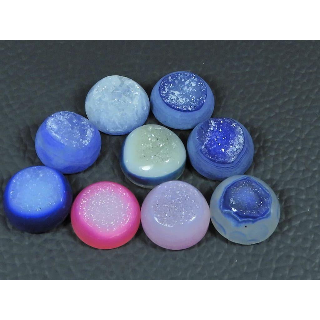 13X13MM Natural Window Druzy Agate Round Cabochon Loose Gemstone 09Pcs Lot C-3732