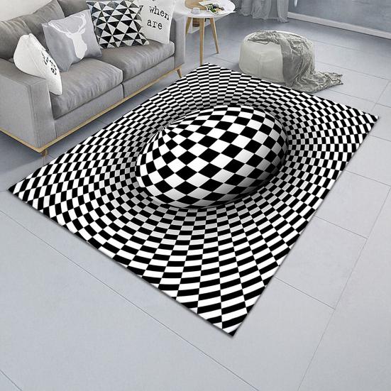 3D Vortex Optical Illusion Rug Vision Vertigo Area Rug Realistic Vortex Black And White Doormat Non-Slip Floor Mat for Living Room Bedroom Entrance