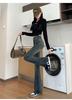 Cement Grey High-Waisted Retro Micro Flare Jeans for Women - Autumn 2025