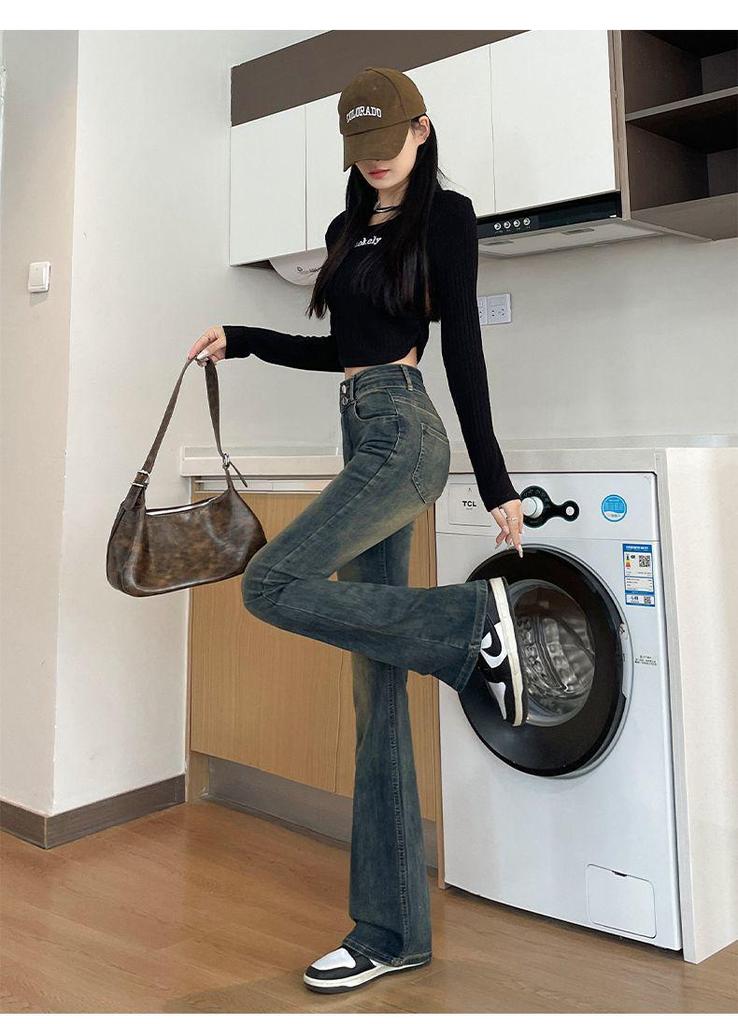 Cement Grey High-Waisted Retro Micro Flare Jeans for Women - Autumn 2025