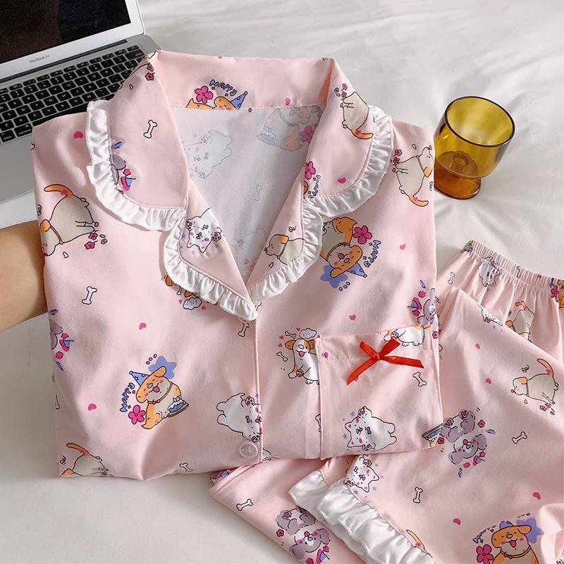 Imitation Cotton Pajamas Women's Spring and Autumn Cartoon Paradise Ruffle Edge Long-sleeved Loungewear