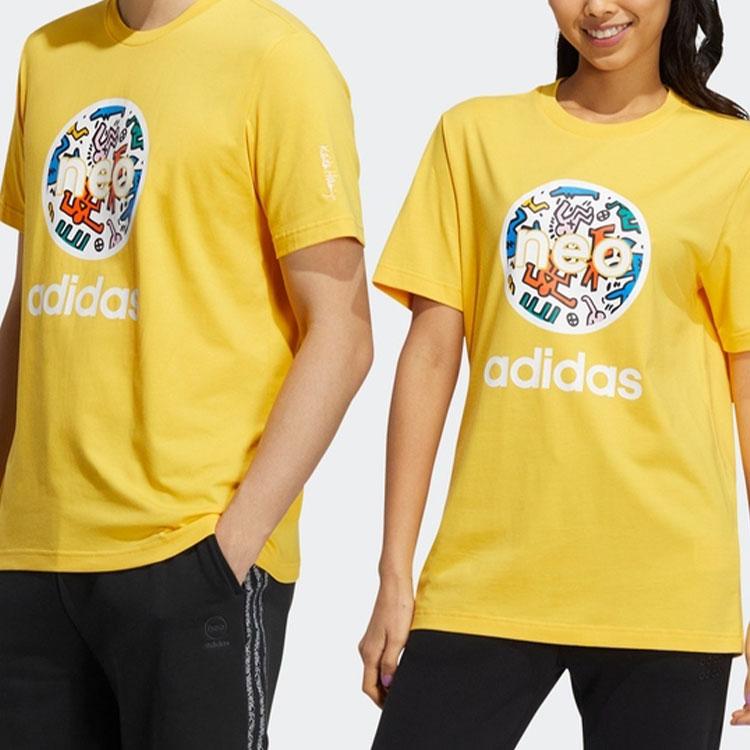 Adidas Keith Haring X NEO Cartoon Print Logo Short Sleeve Sports Tee Unisex Tops Solar-Yellow HD7272