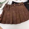 Retro Faltenrock Braun Hohe Taille A-Linie Minirock Vintage-Stil