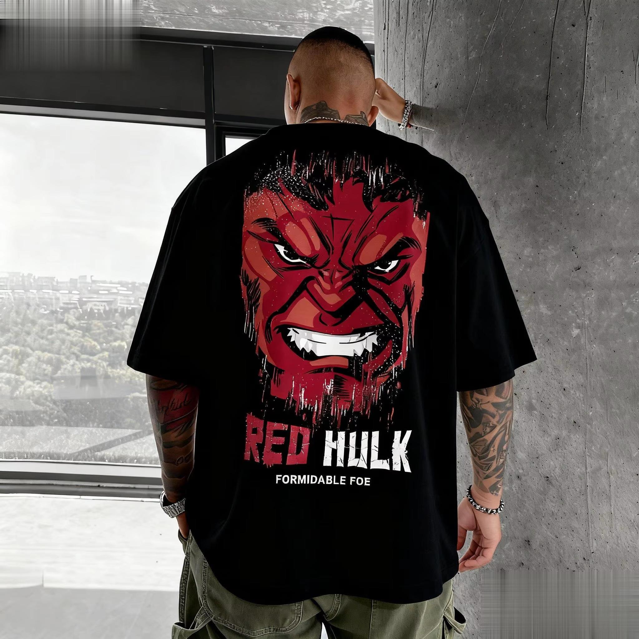 Marvel Red Hulk Graphic T Shirt Men Women Cotton Short Sleeve Tee Superhero Comic Print Streetwear Casual Tops Summer Fashion S