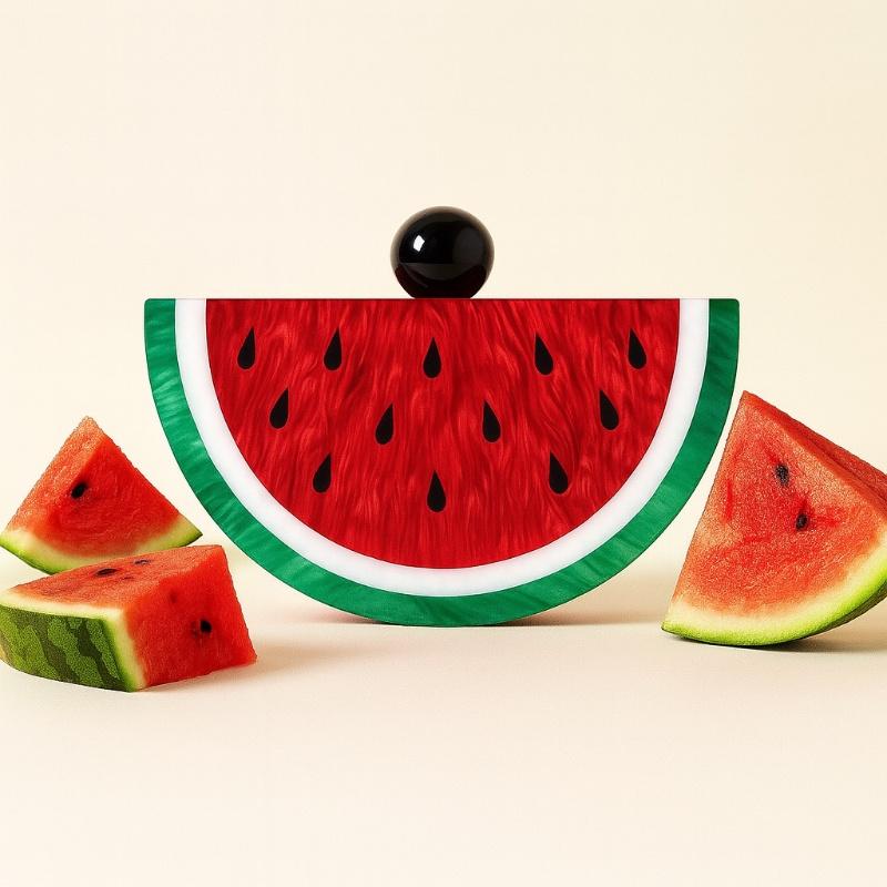 

Acrylic Evening Clutch Bag Women Fan-shaped Fruit Pattern Banquet Bag Watermelon Red Party Handheld Yellow Wedding Bridal Purses