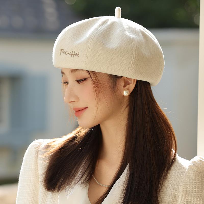 

Autumn and winter hat women s high sense versatile beret painter hat big head circumference small octagonal hat One Size