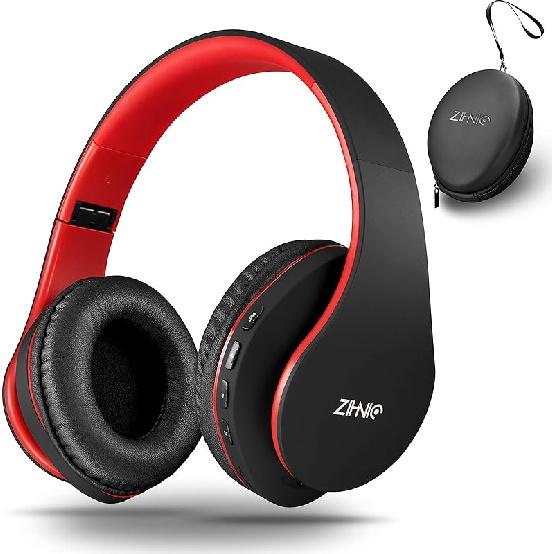 ZIHNIC Bluetooth Headphones Over-Ear, Foldable Wireless and Wired Stereo Headset Micro SD/TF, FM for Cell Phone,PC,Soft Earmuffs &Light Weight for