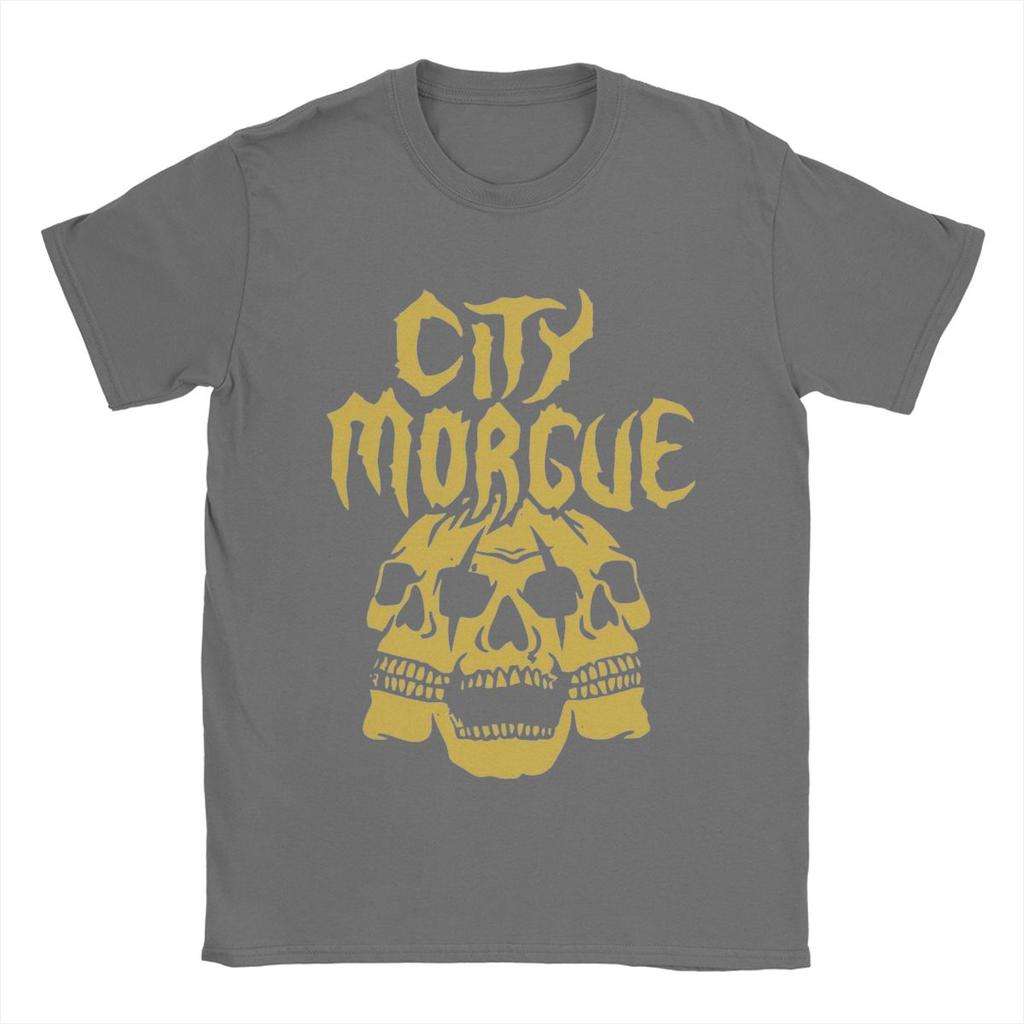 Three Head Skull City Morgue T Shirts Men's Cotton Awesome T-Shirt Crewneck Tees Short Sleeve Clothing Summer
