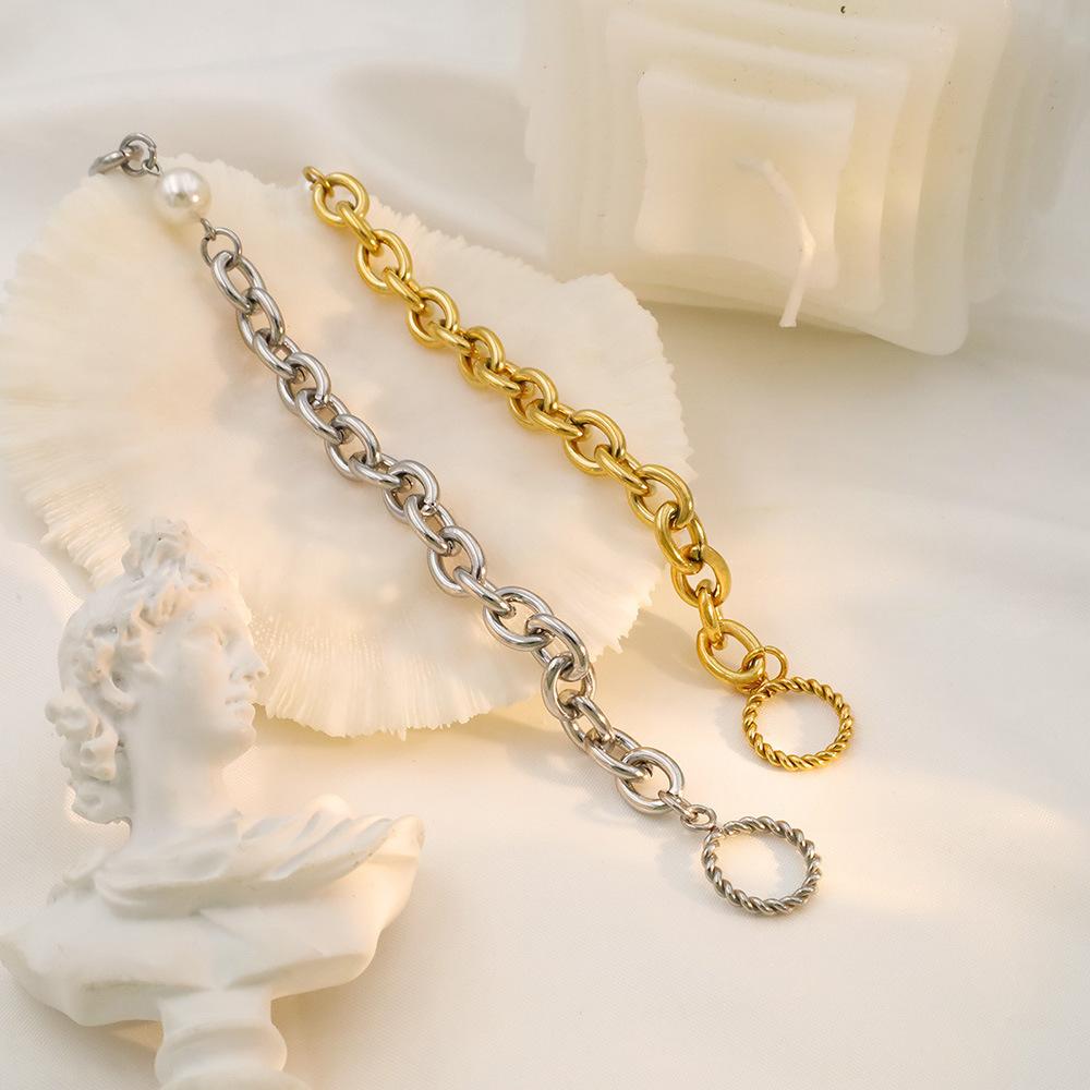 Personnalité Haut de gamme Chaîne Épaisse Bijoux Ne se décolore pas Boucle Ot Carré Marque Perle Titane Acier Bracelet Femmes