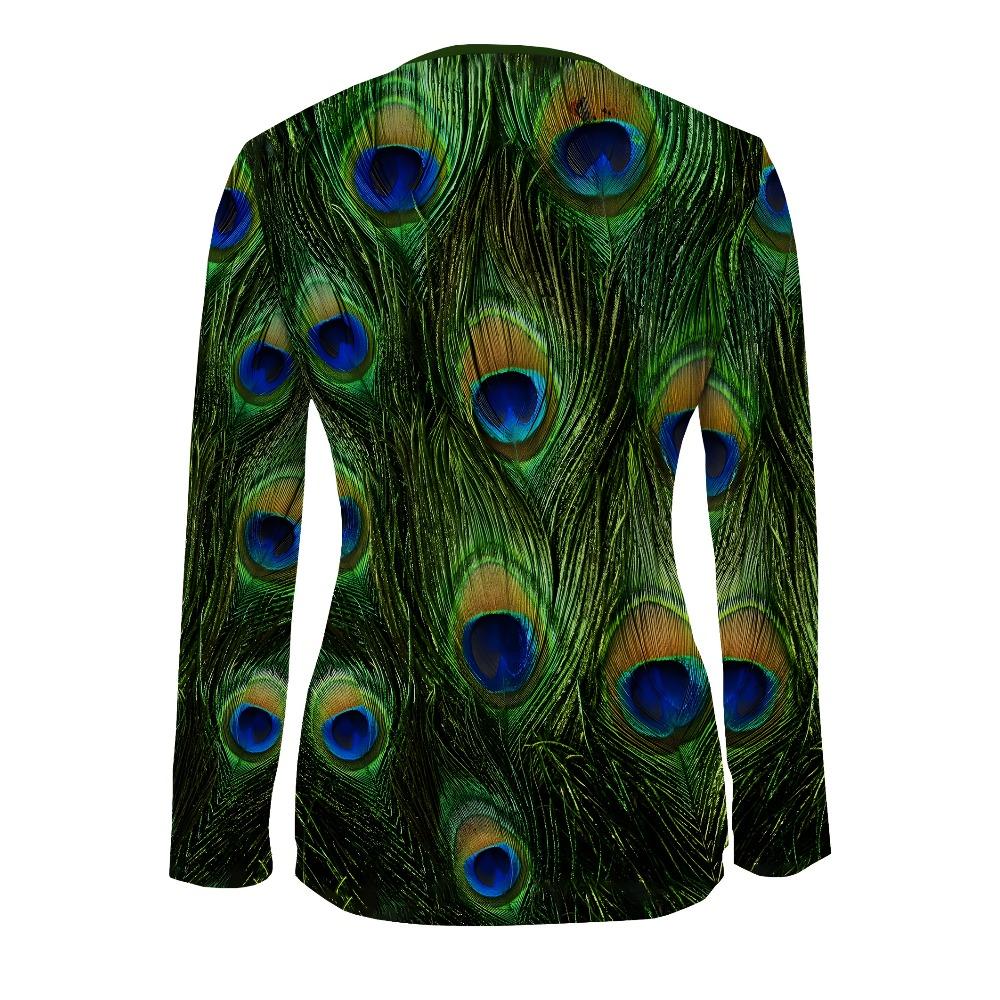 Elegant Casual Comfortable Style Painting Peacock Feather Elements Printing Pattern Code Women's Clothing Crew Neck Zipper Long Sleeve