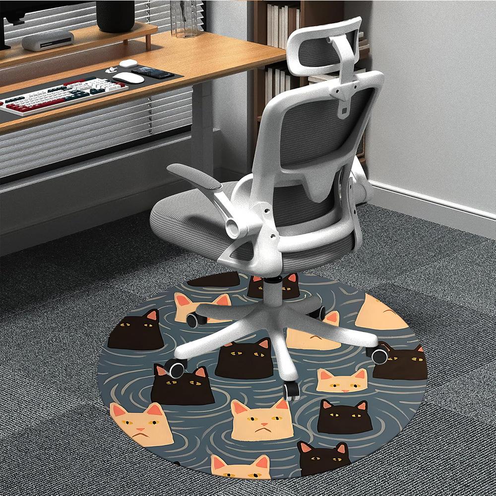 1pc Cat Water Office Round Area Rug, Under Office Chairs Bedroom Living Room Home Decor, Room Deco