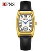 Fashion Ofns Brand Women's Quartz Watch Vintage Barrel Shape Two Half Hand Leather Strap Waterproof Dress Leather Wrist Watches