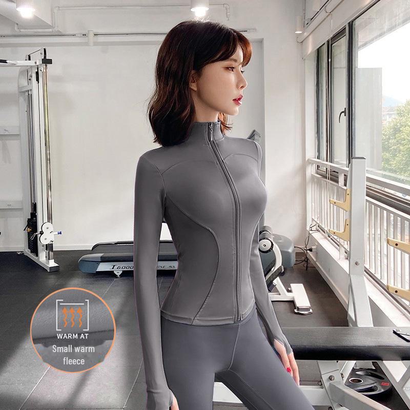 Damska pluszowa kurtka slim fit na wiosnę i jesień - przylegający do talii top do jogi