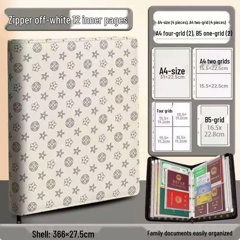 A4 Large Capacity Family Document Organizer with Transparent Pages for Birth Certificates and Household Registers