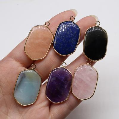 1Pc, Aura Healing Crystal Pendant, Energy Natural Stone Amethyst Agate Sandstone Gemstone Charms for Jewelry Making DIY Necklace Accessories 21×35mm