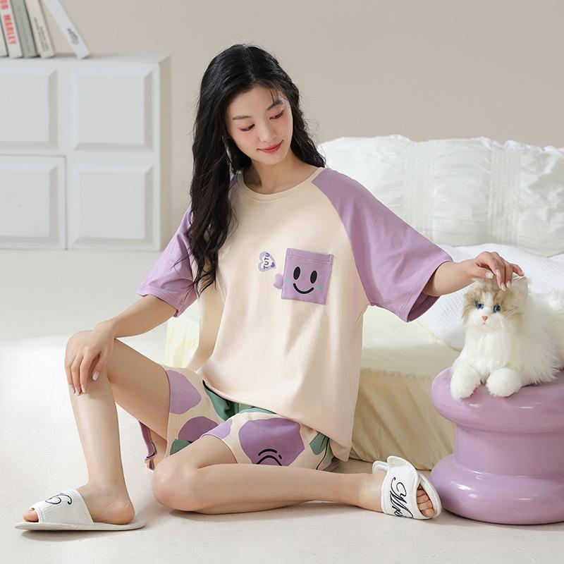 High-Quality Cotton Women Pajamas Summer Short Sleeve Shorts Cartoon Sweet Cute Fashion Sleepwear Student Ladies Nightwear