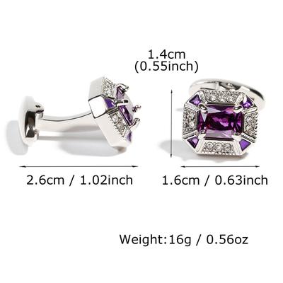 Men's Cufflink Set, Purple Rectangular Crystal Cufflinks, Paired with Gift Boxes.