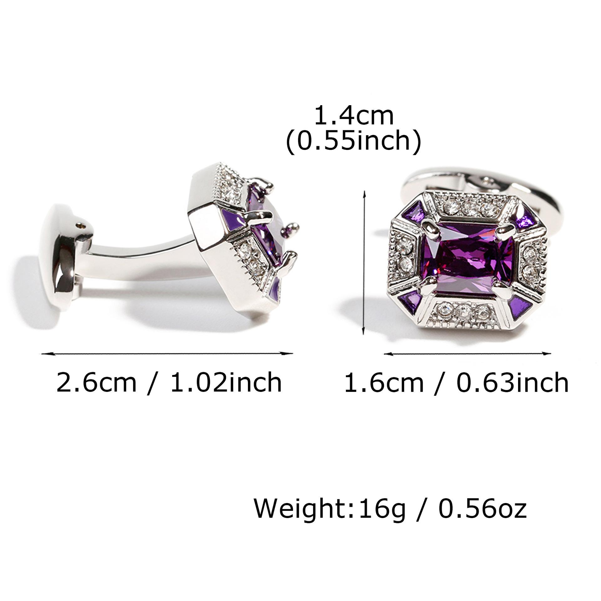 

Мужской набор запонок, фиолетовые прямоугольные хрустальные запонки, в комплекте с подарочными коробками.