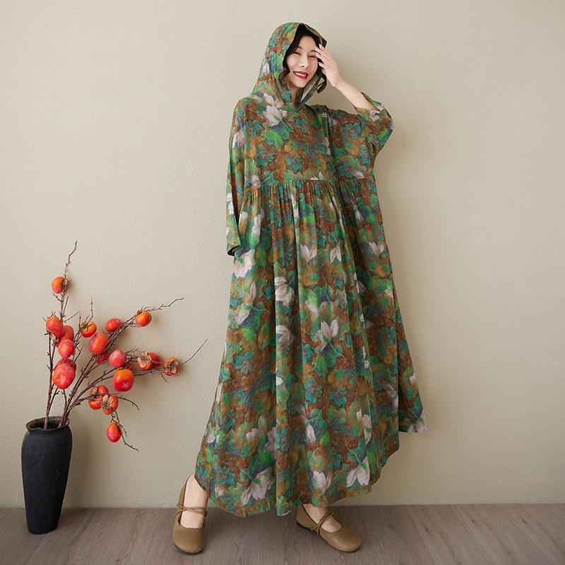 Übergröße Baumwolle Kapuze Vintage floral neu in Kleider für Frauen lässig locker lang Frühling Sommerkleid