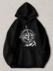Black Pullover Hoodie with White Compass Rose Mountain Landscape and Camera Graphic Print Unisex Casual Sweatshirt for Outdoor Adv