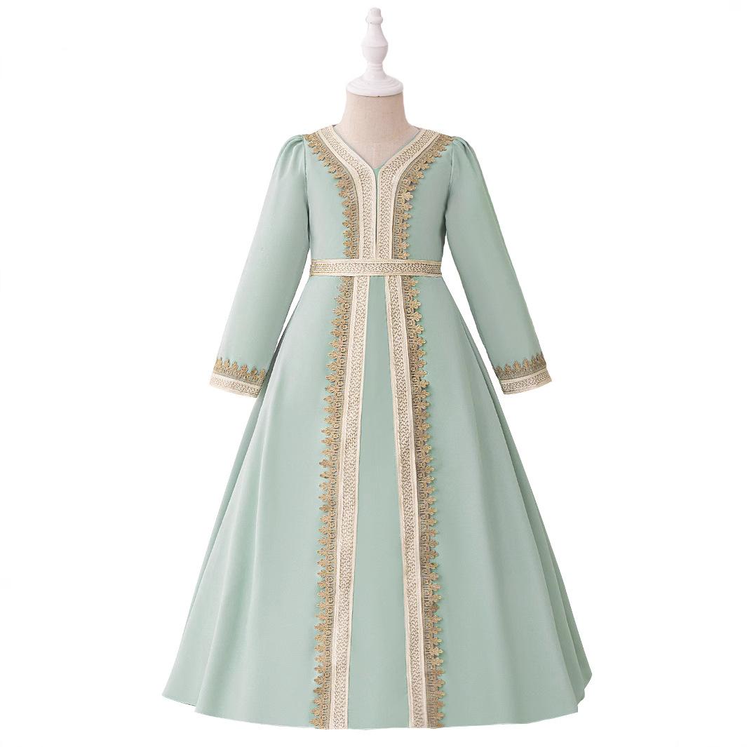

Dress Princess Dress Solid Color Splicing Girls Embroidered Dress 140 зелёный