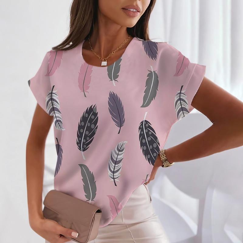 Lady's three-color simple Harlekuku style short-sleeved fashionable loose-fitting large-size women's blouse