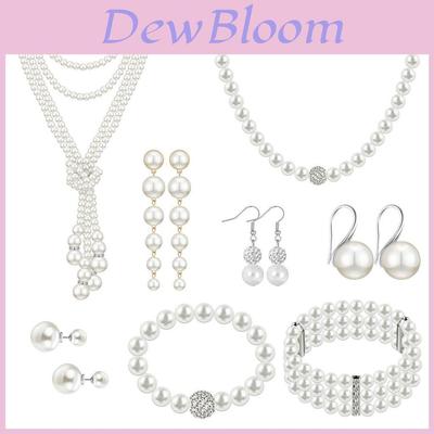 Vintage European Pearl Necklace Set With Geometric Water Drill Pendant For Women Summer
