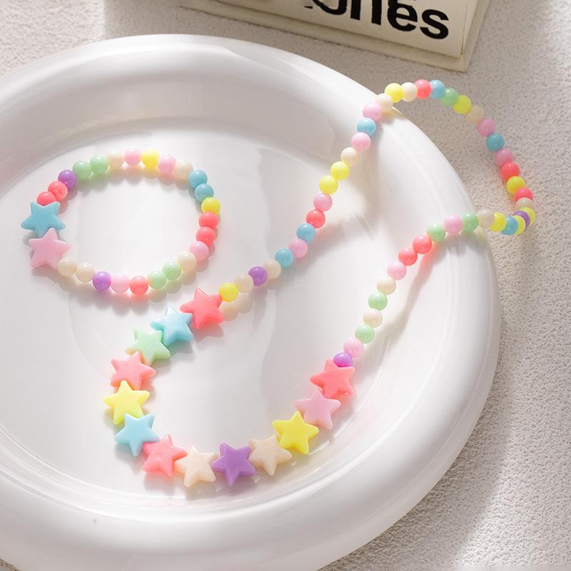 Cartoon Creative Children'S Girls Jelly Five-Pointed Star Beaded Necklace Bracelet Set Dopamine Necklace