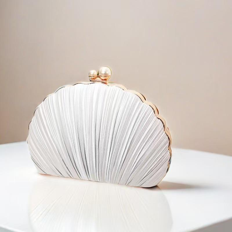 New Shell Evening Bag Cheongsam Diamond Clutch Chain Evening Dress Pleated Bag Banquet Bag белый